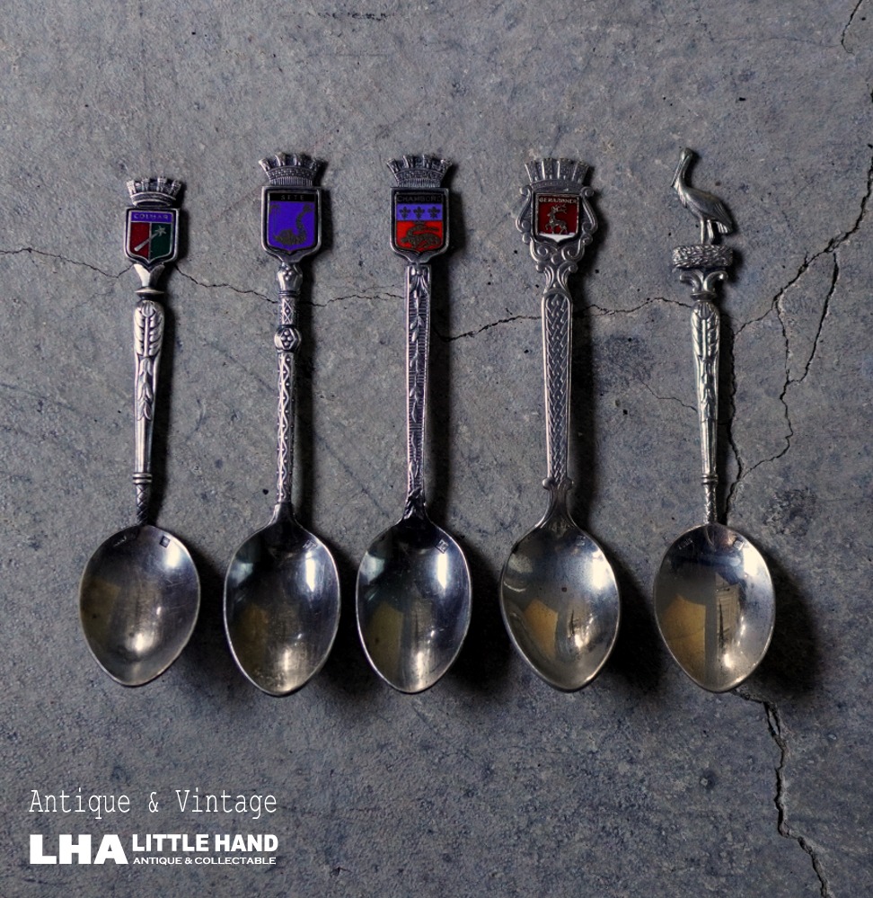 画像1: antique SOUVENIR SPOON 5pcs アンティーク スーベニアスプーン 5本SET コーヒースプーン ティースプーン お土産 1940-60'ｓ 