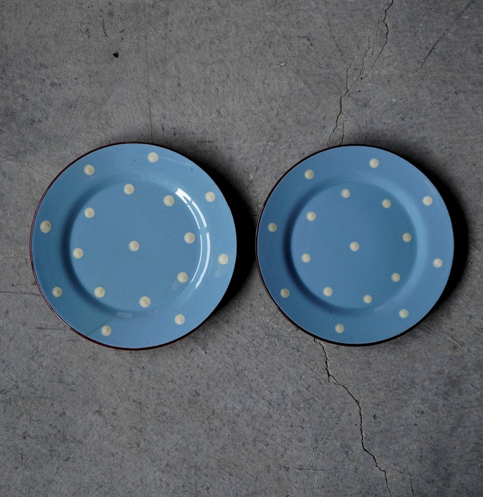 画像1: 【OUTLET】ENGLAND antique TORQUAY CAKE PLATE イギリスアンティーク トーキー ポルカドット ティープレート・ケーキプレート 2セット ヴィンテージ 1960-70's